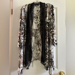 Black trim dressy high/low cardigan with long sleeves